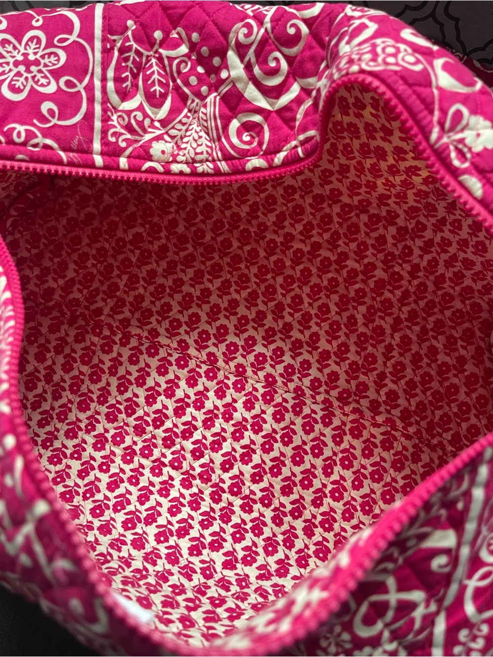 Vera Bradley Pink Quilted Small Duffel Bag with White Floral Print - Picture 5 of 8